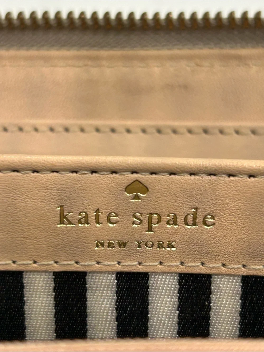 kate spade taupe pebble leather logo wallet